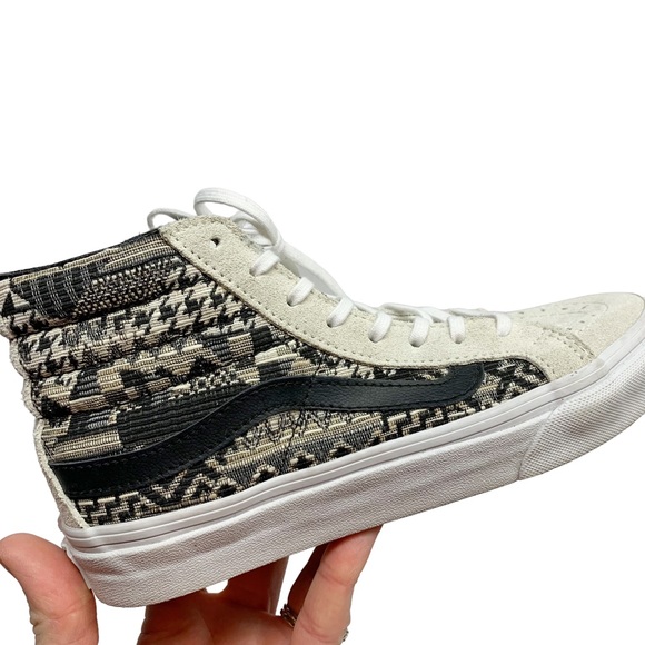Vans Sk8-Hi Italian weave black & white high top sneakers 5.5 - Picture 2 of 15
